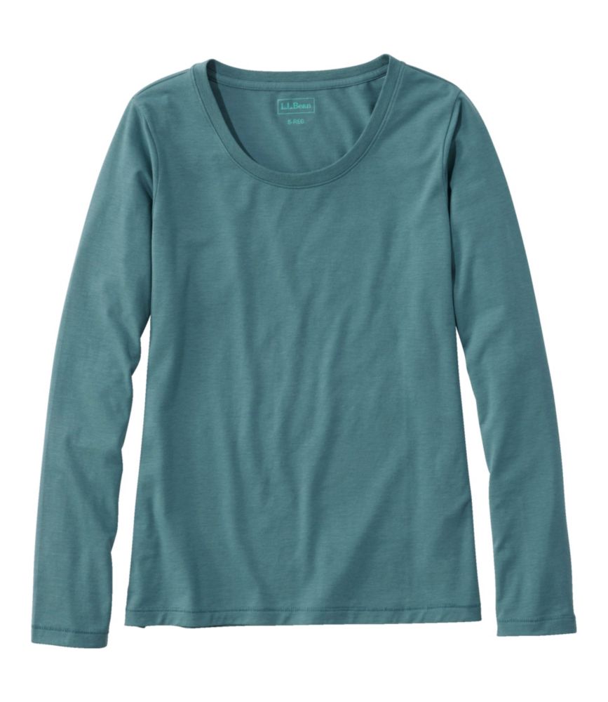 Women's Soft Stretch Supima-Blend Tee, Scoopneck Long-Sleeve