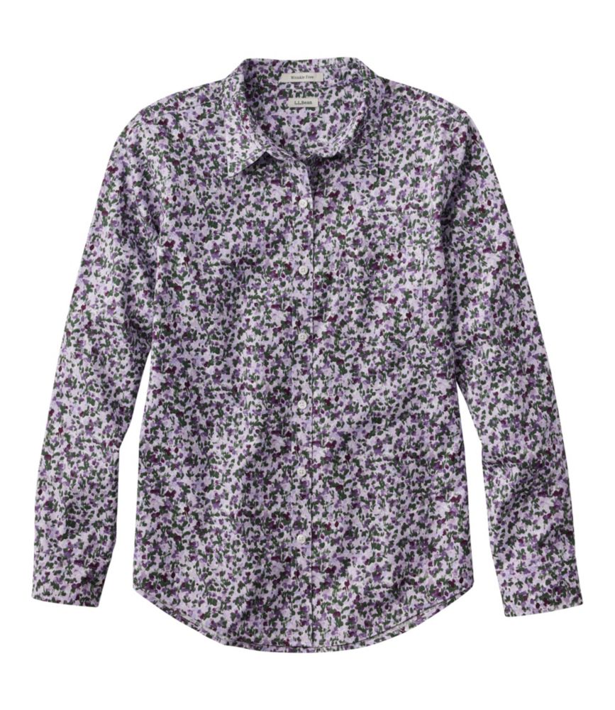 Women's Wrinkle-Free Pinpoint Oxford Shirt, Relaxed Fit Long-Sleeve Print