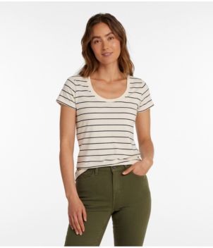 Women's Soft Stretch Supima-Blend Tee, Scoopneck Short-Sleeve Stripe