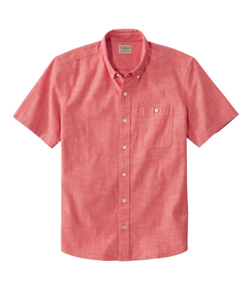 Men's Comfort Stretch® Chambray Shirt, Slightly Fitted Untucked Fit, Short-Sleeve